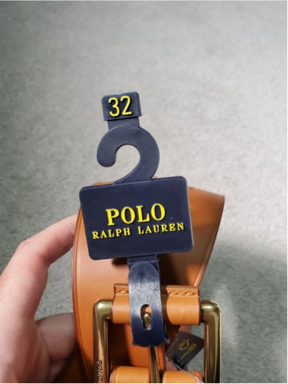 POLO RALPH LAUREN NWT Leather Belt Tan Brass 32 Embossed Pony Logo Dress Office